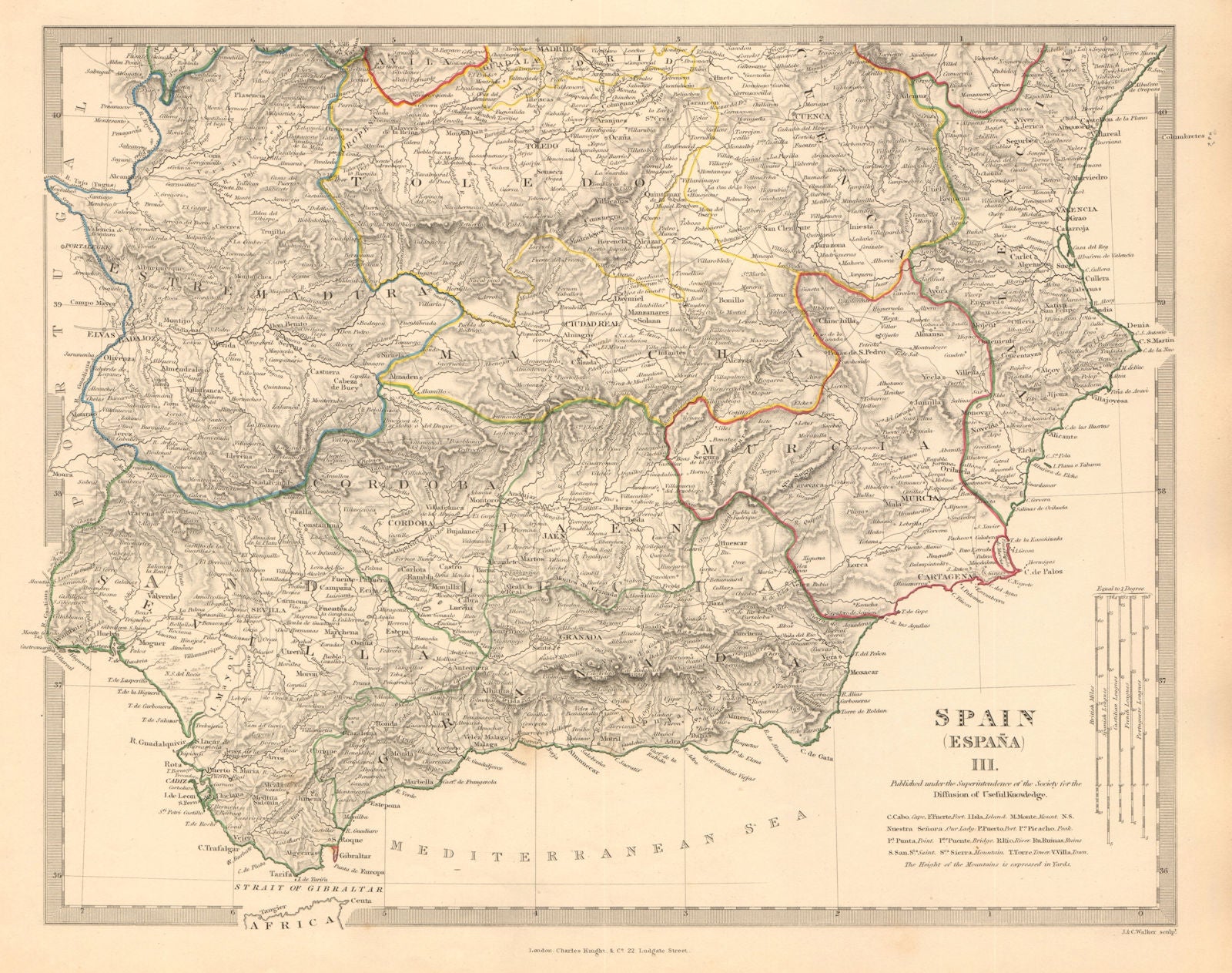 SPAIN SOUTH. Sevilla Granada Cordoba Jaen Murcia Valencia Toledo. SDUK 1845 map